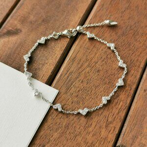 Kendra Scott Haven Heart Chain Bracelet. Silver White Crystal